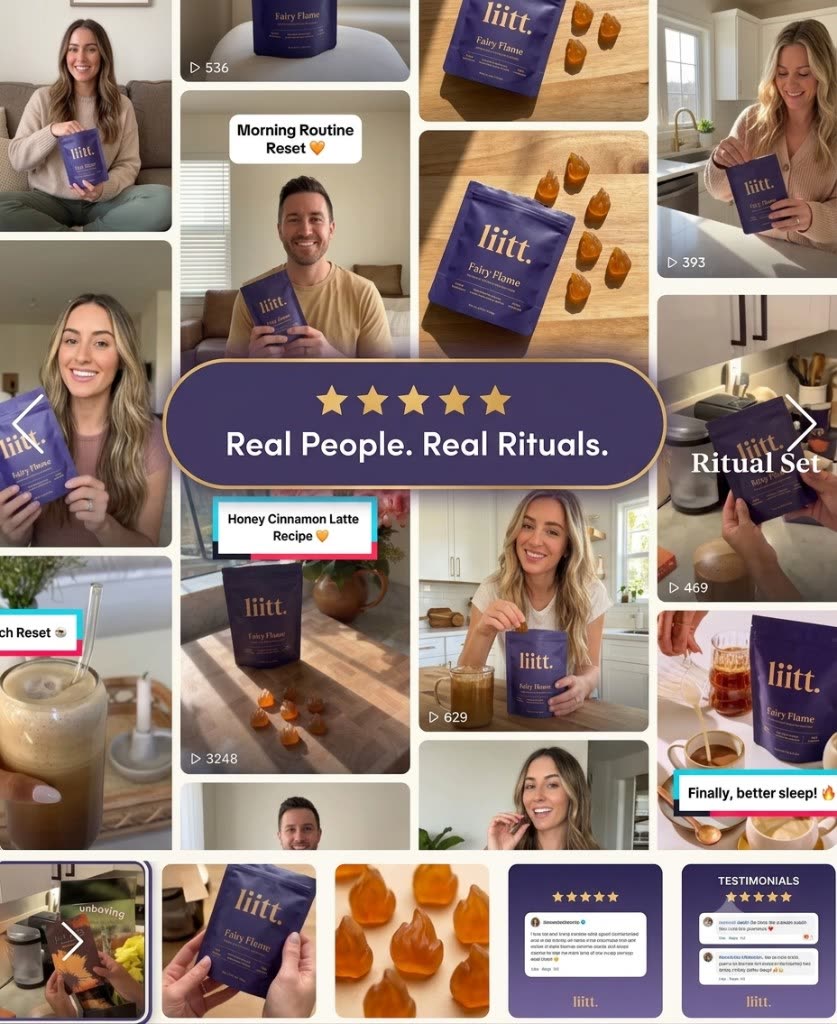 Collage of real customers sharing their Fairy Flame daily wellness rituals