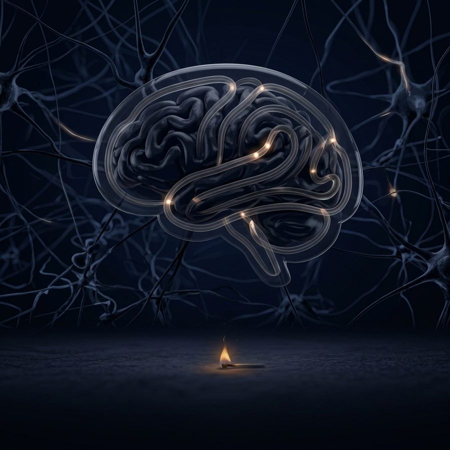 Animated golden brain with neural energy and flame — what to expect with functional mushrooms