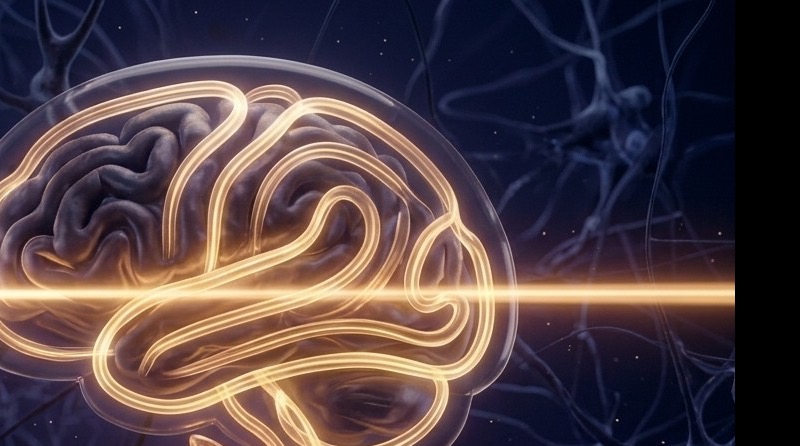 Glowing golden brain illuminated by a Fairy Flame gummy beneath it