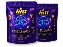 Two pouches of Fairy Flame functional mushroom gummies