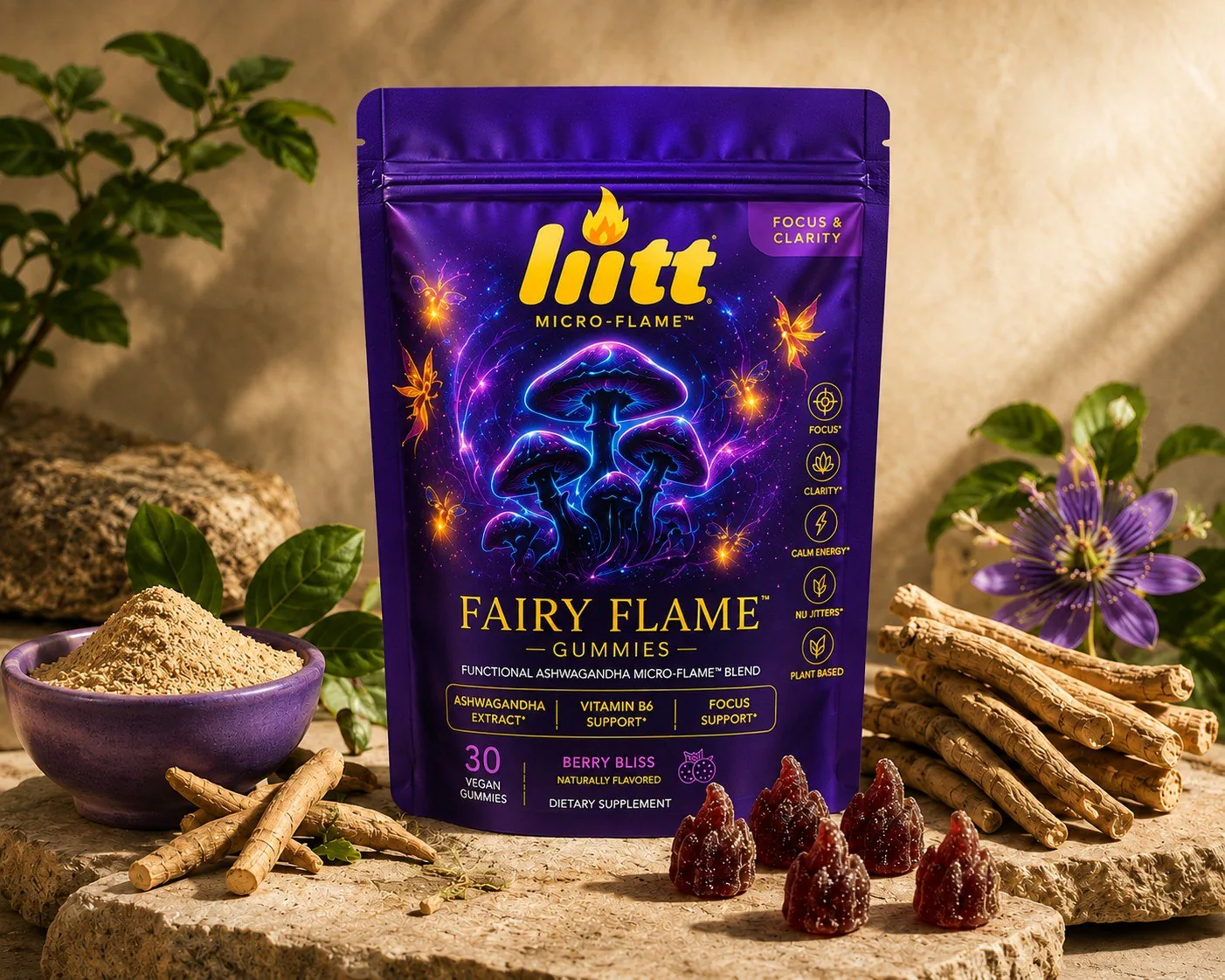 liitt Fairy Flame gummies pouch with ashwagandha root and berry-flame gummies